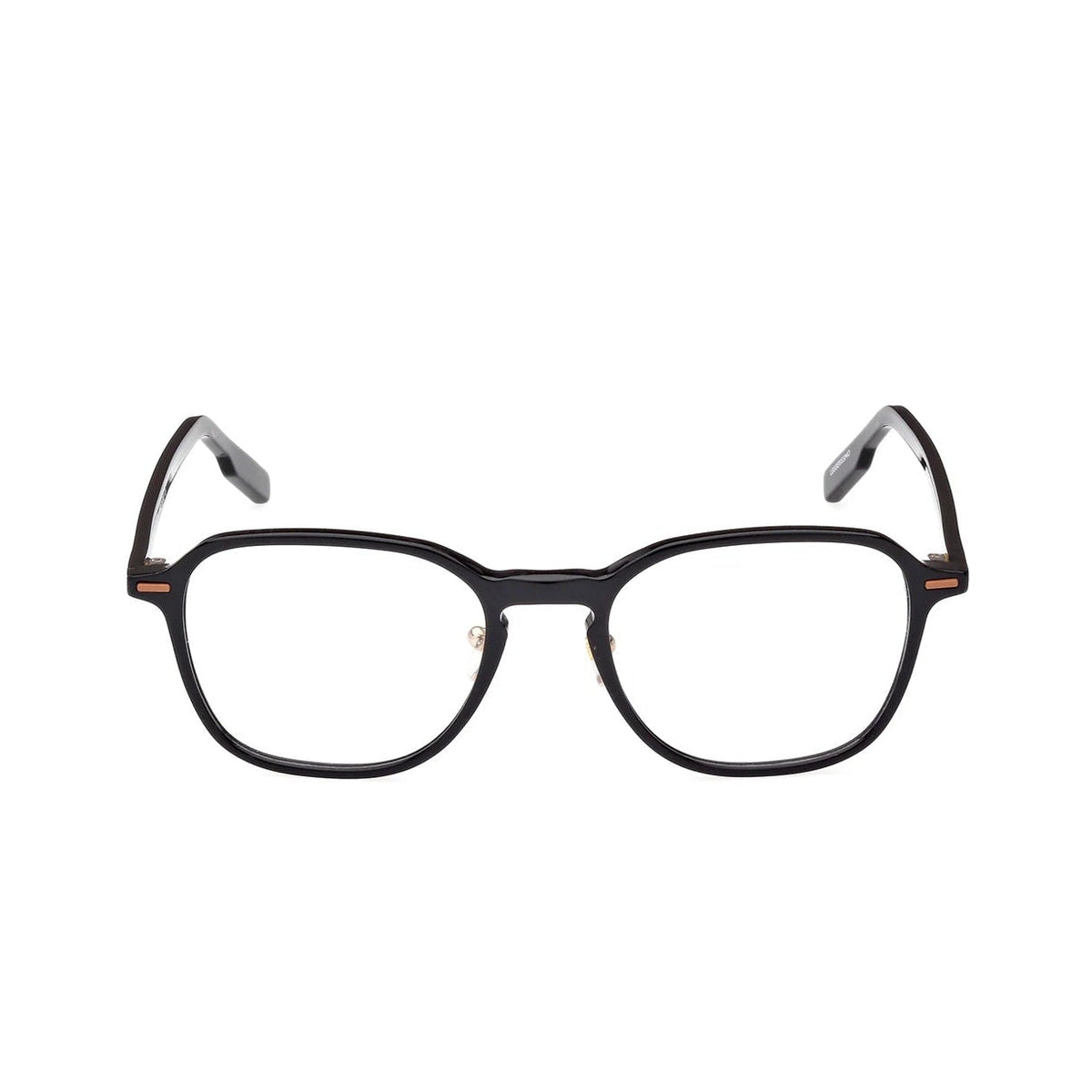 Black eyeglasses on a white background. 