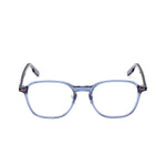 Blue eyeglasses on a white background. 