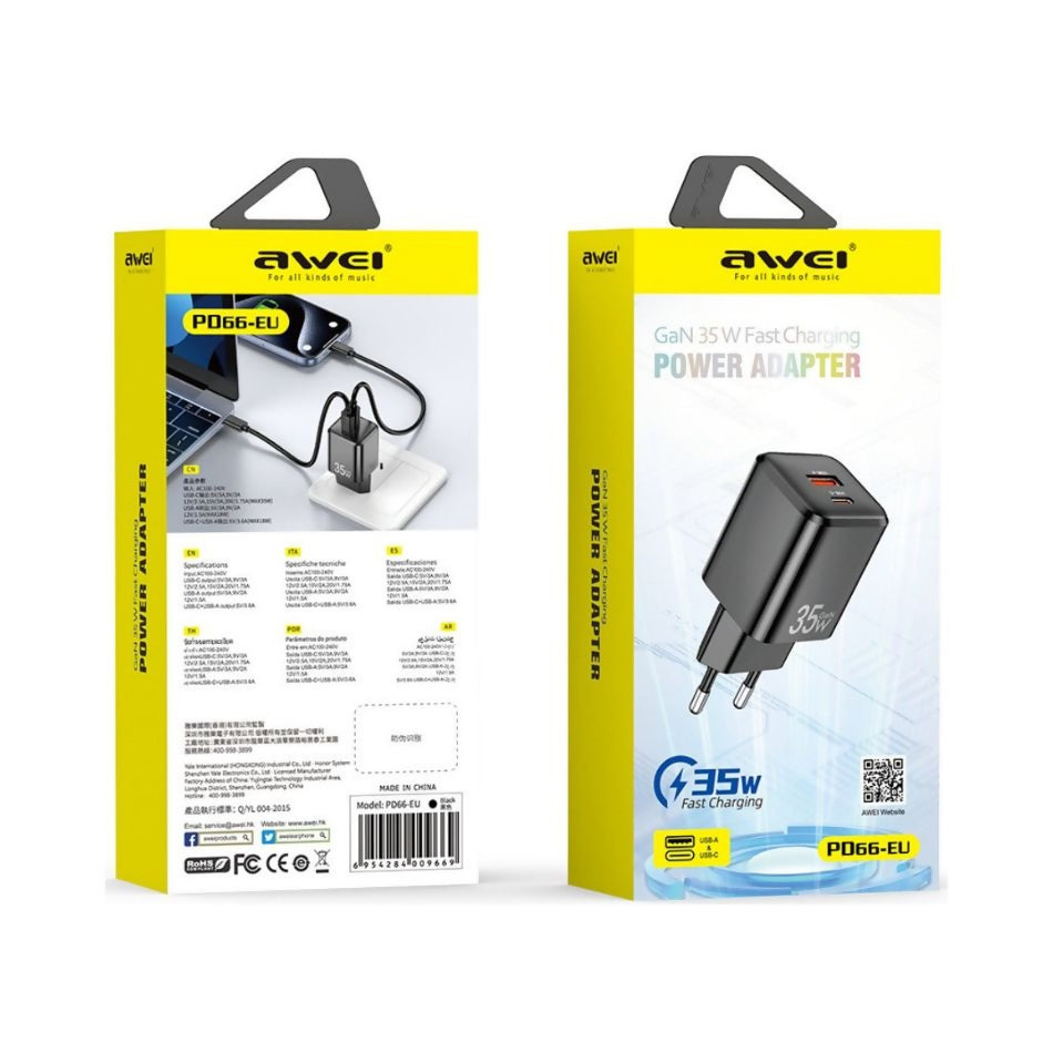 Awei 35W Fast Charging Power Adapter Black
