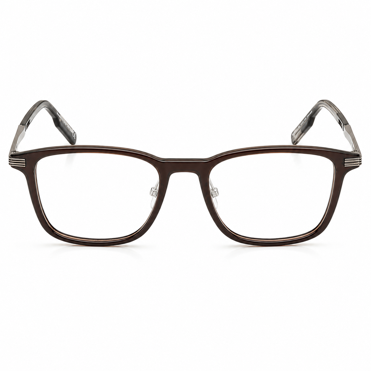 Black eyeglasses on a white background.