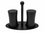 Stainless Steel Salt and Pepper Set on Stand – Black & Silver