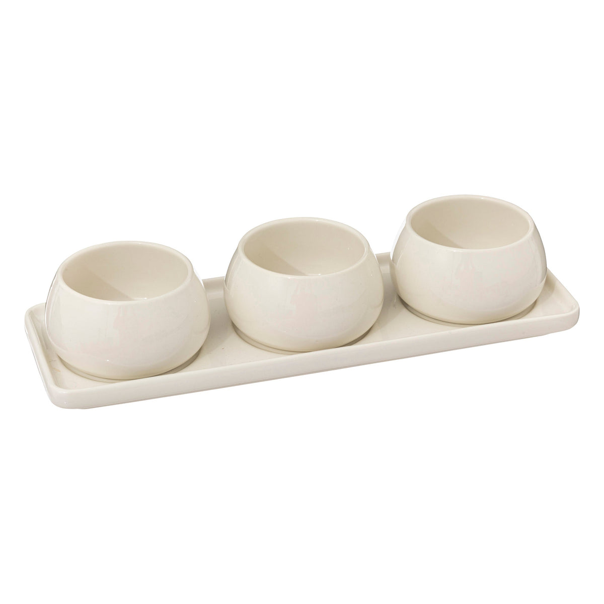 Nora 4-piece snack set - White Stoneware Appetizer Set, 3 Bowls + Tray