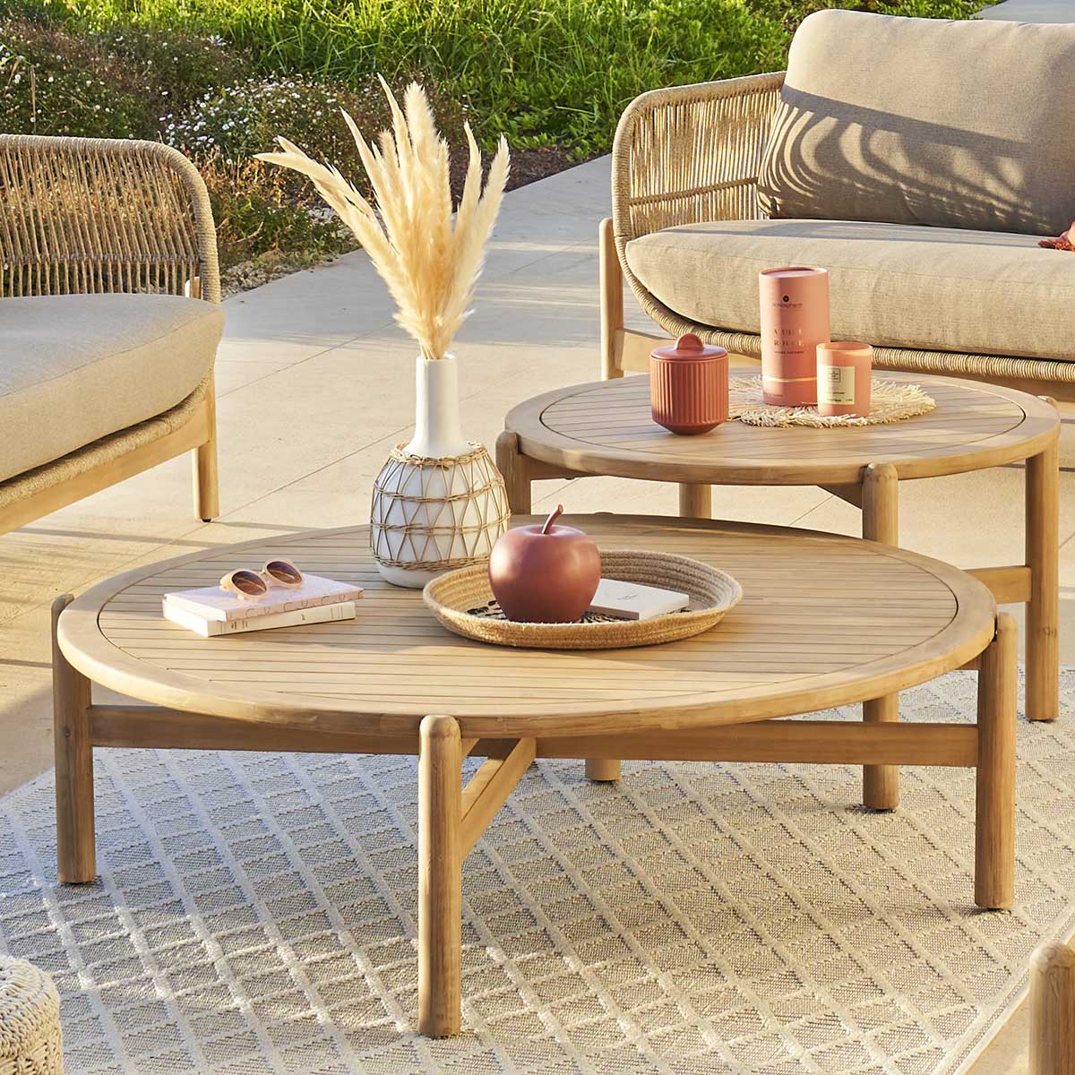 DEONA Coffee Table - Acacia Wood Round Outdoor Coffee Table