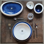 White Matt and Blue Oblique Dinner Plate, Porcelain, Modern Tableware