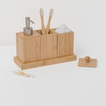 Bathroom Accessories X3 Bamboo With Tray & Dispenser