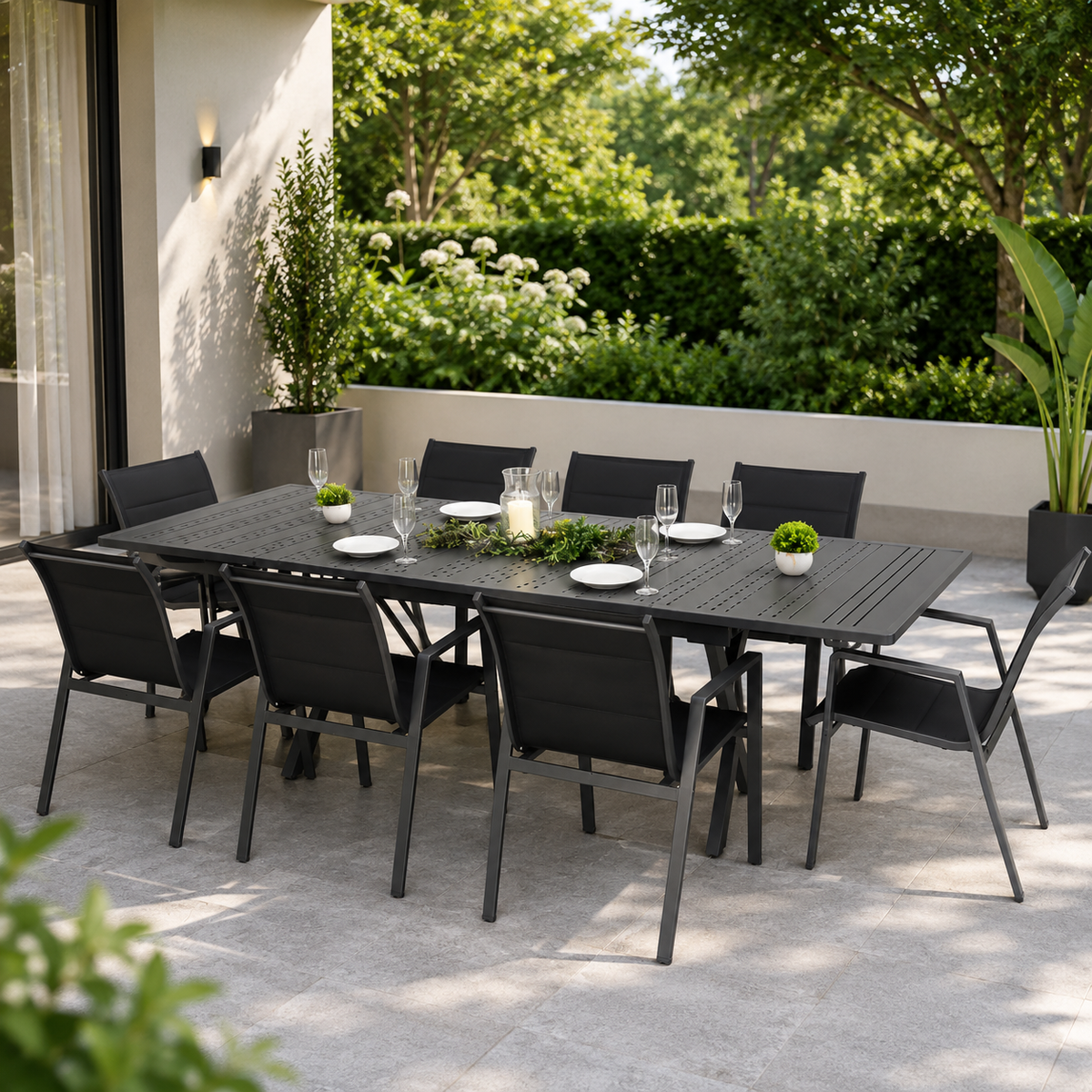 OUTDOOR DINING SET WITH 8 CHAIRS