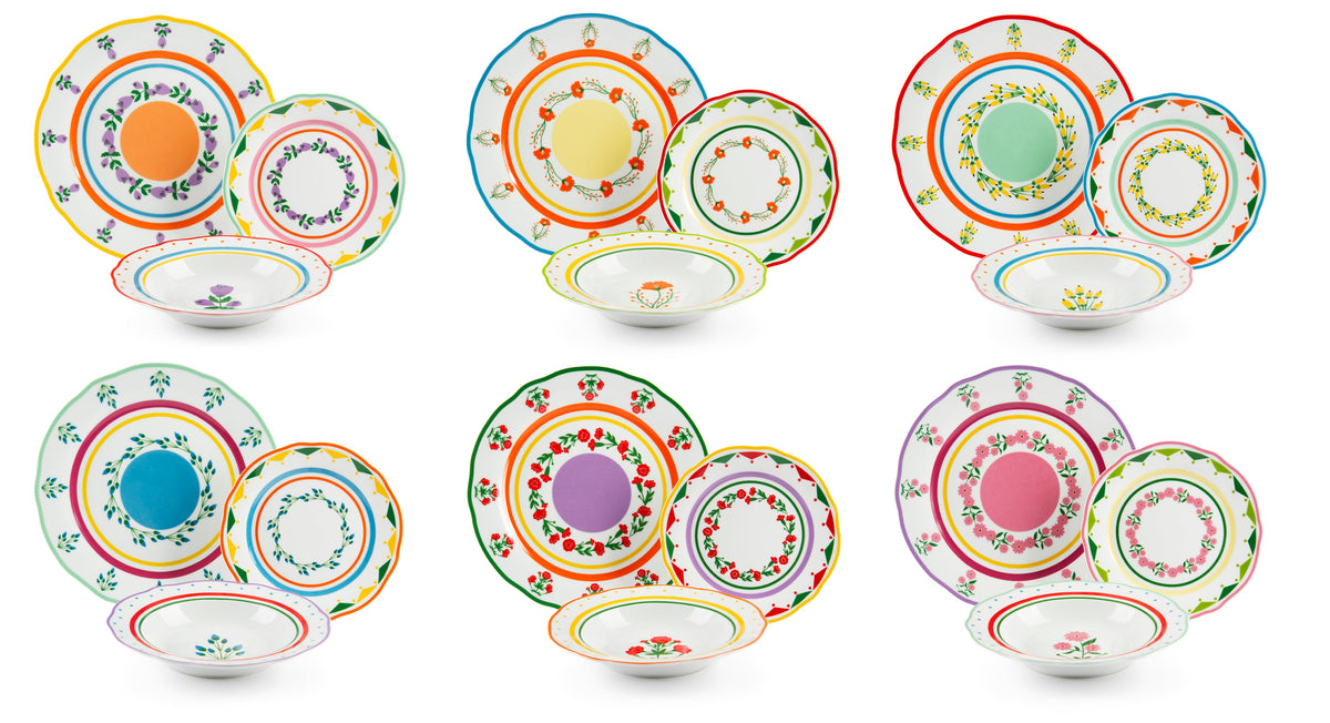ARLES 18 PCS Porcelain Dinner Set - Floral Motifs