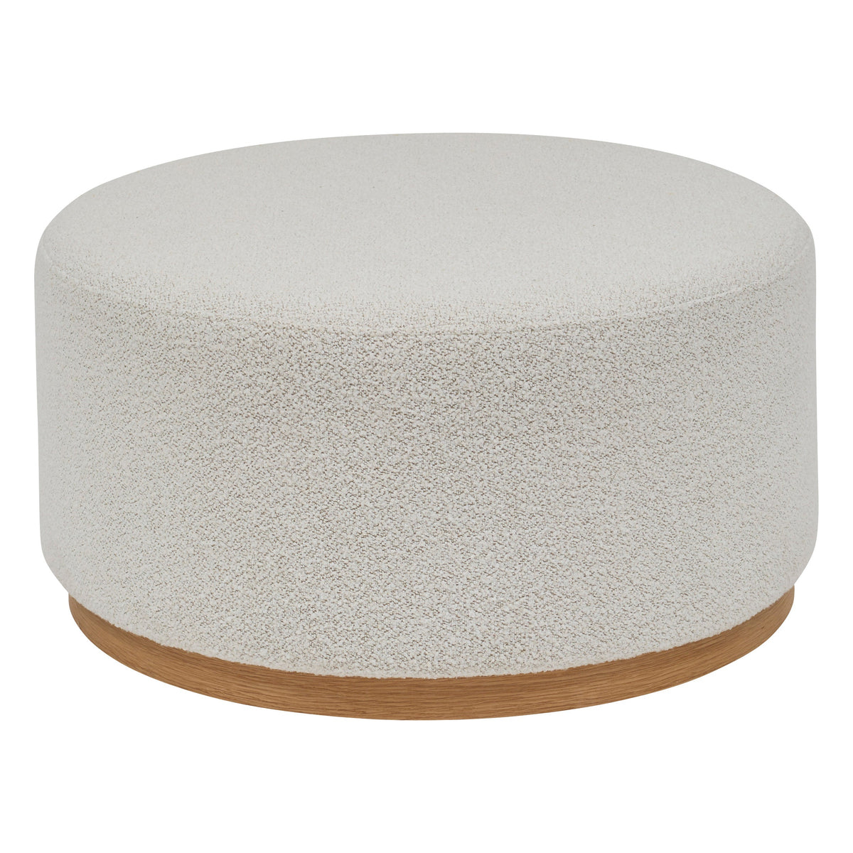 XL Beanbag Pouf "Nesky" Large Bouclé Upholstered Round Pouf, Wood Base