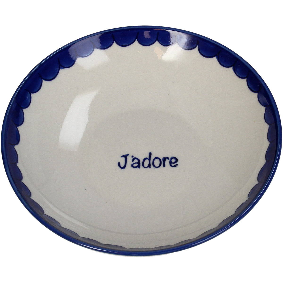 Decorative Stoneware Bowl 17.5 cm Blue Scalloped Rim J'adore