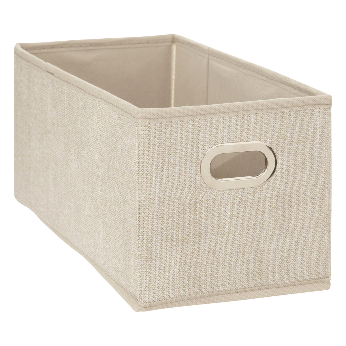 Linen Storage Box - Textured PP Fabric Organizer with Oval Metal Handle