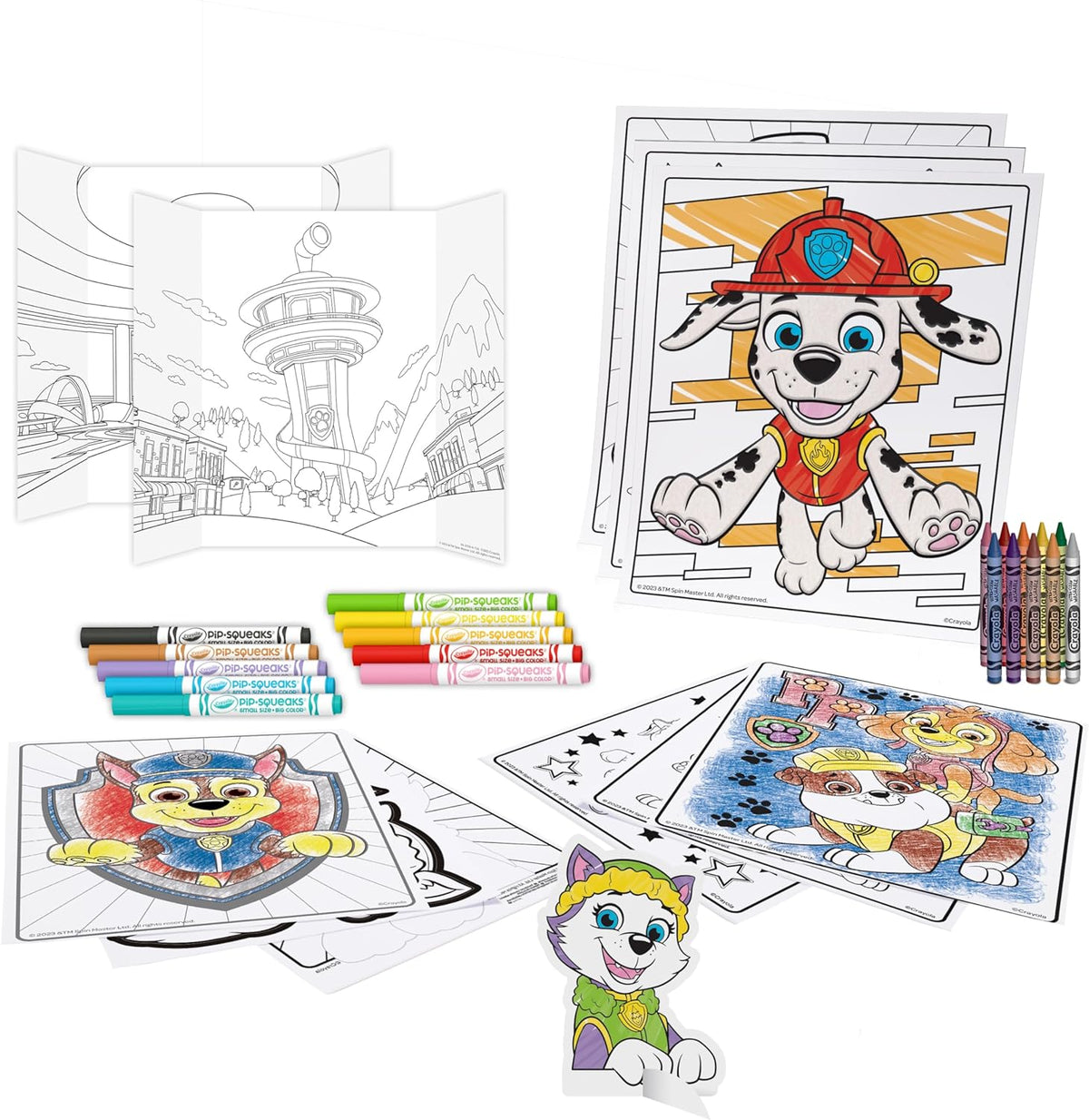 Crayola PAW Patrol coloring set with markers, coloring pages, and character stickers.