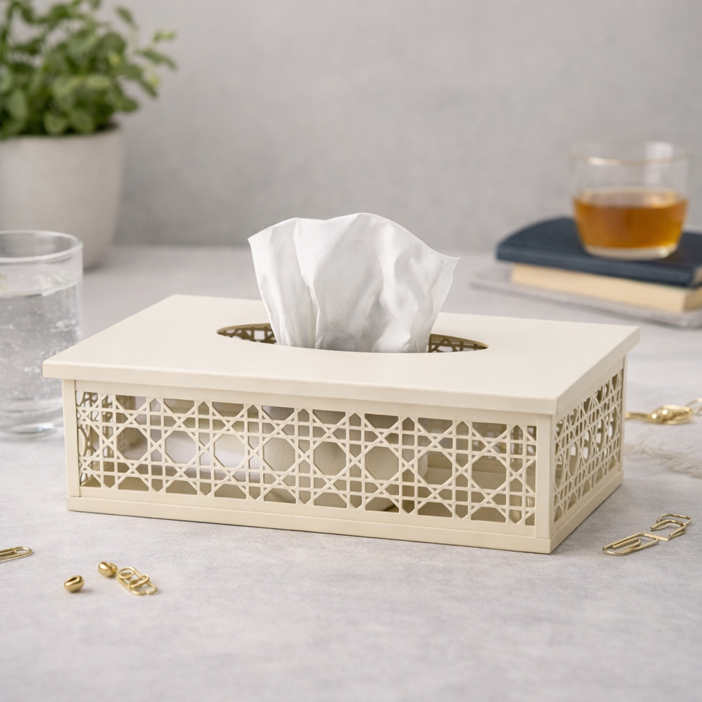 Metal Tissue Box Dispenser 24 x 12 cm Cream