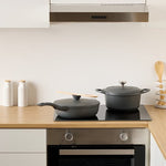 CAST ALU 28CM DEEP PAN GREY - 28cm Pan with Lid, Steamer & Spatula