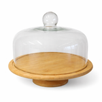 Glass Cake Dome Cake Stand 30 cm with Bamboo Base