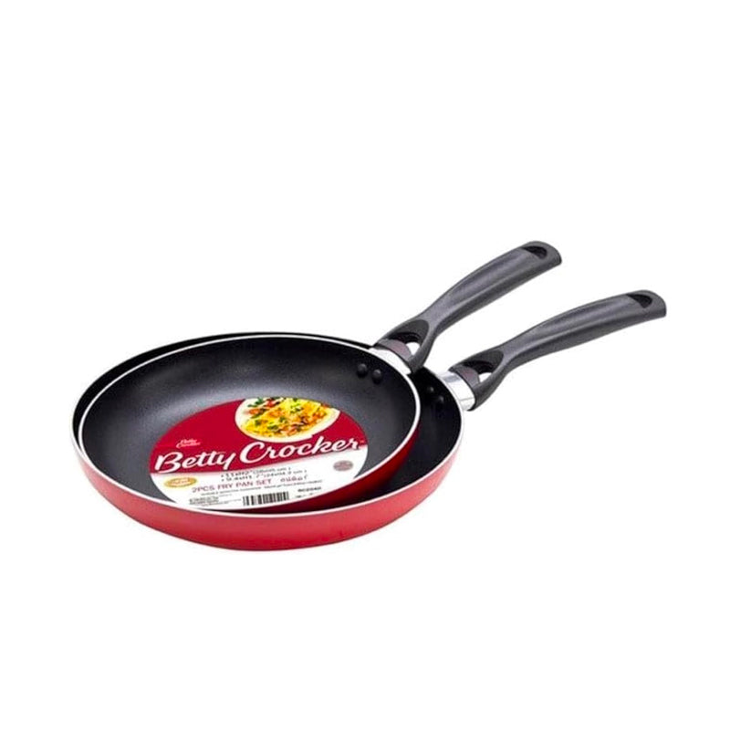 Betty Crocker Teflon Fry Pan Set,Red/Black, 2 Piece,24/28Cm Thickness 2.5Mm,BC2040