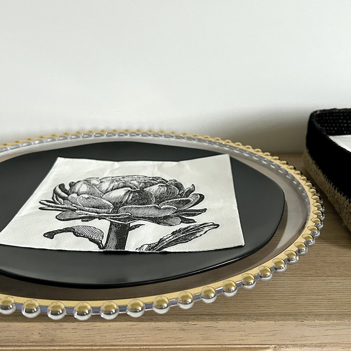 Golden Transparent Beaded Placemat Decorative Charger Plate 33cm