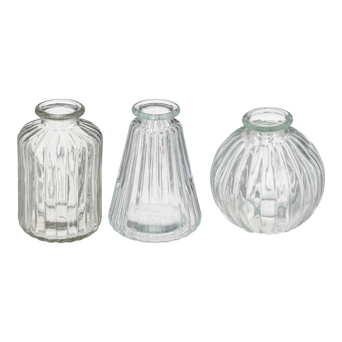 Set of 3 Ribbed Glass Vases Lour