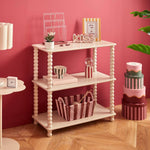 Chamlo 3-Tier Shelf Unit - Pine Beaded Legs, MDF Shelves, Matte