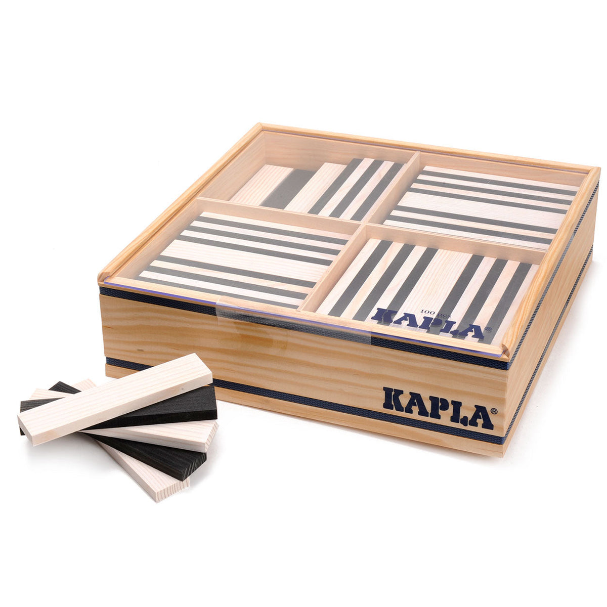 Kapla Wooden Blocks, Black/White, Box of 100