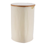 Foldable Round Laundry Basket with Lid, 70L, Polyester and Bamboo Trim