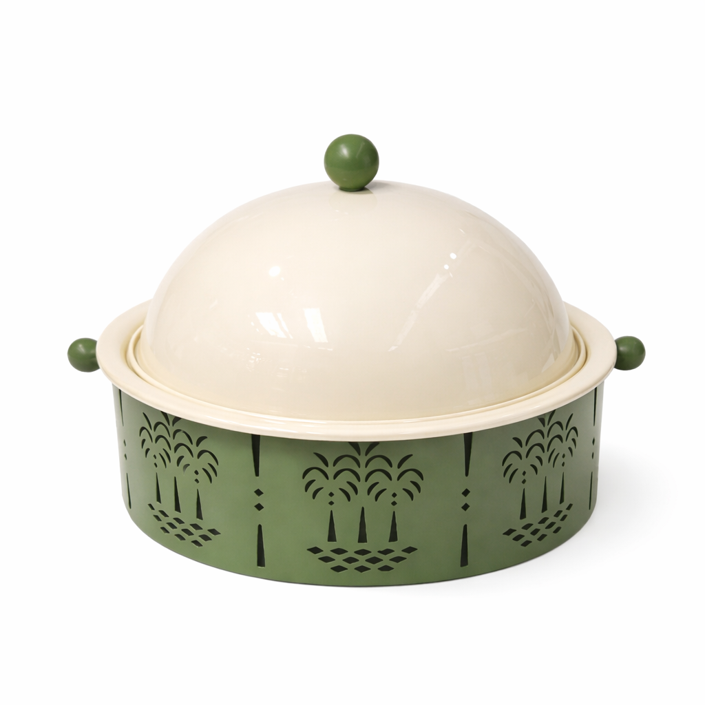 Metal Dome Covered Serving Bowl 25cm Diameter Palm Pattern