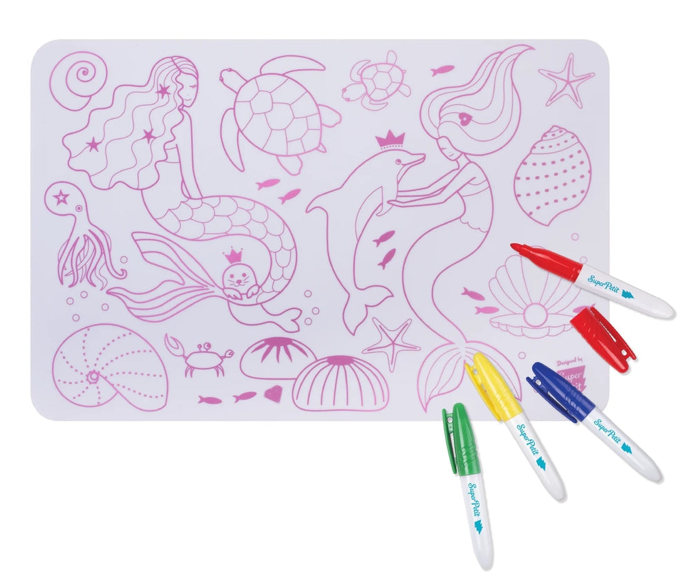 Superpetit Mermaid Coloring Placemat & 5 Erasable Markers