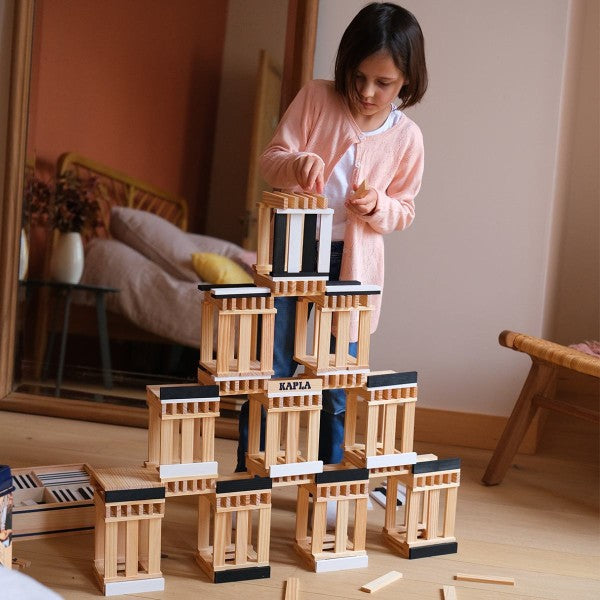 Kapla Wooden Blocks, Black/White, Box of 100