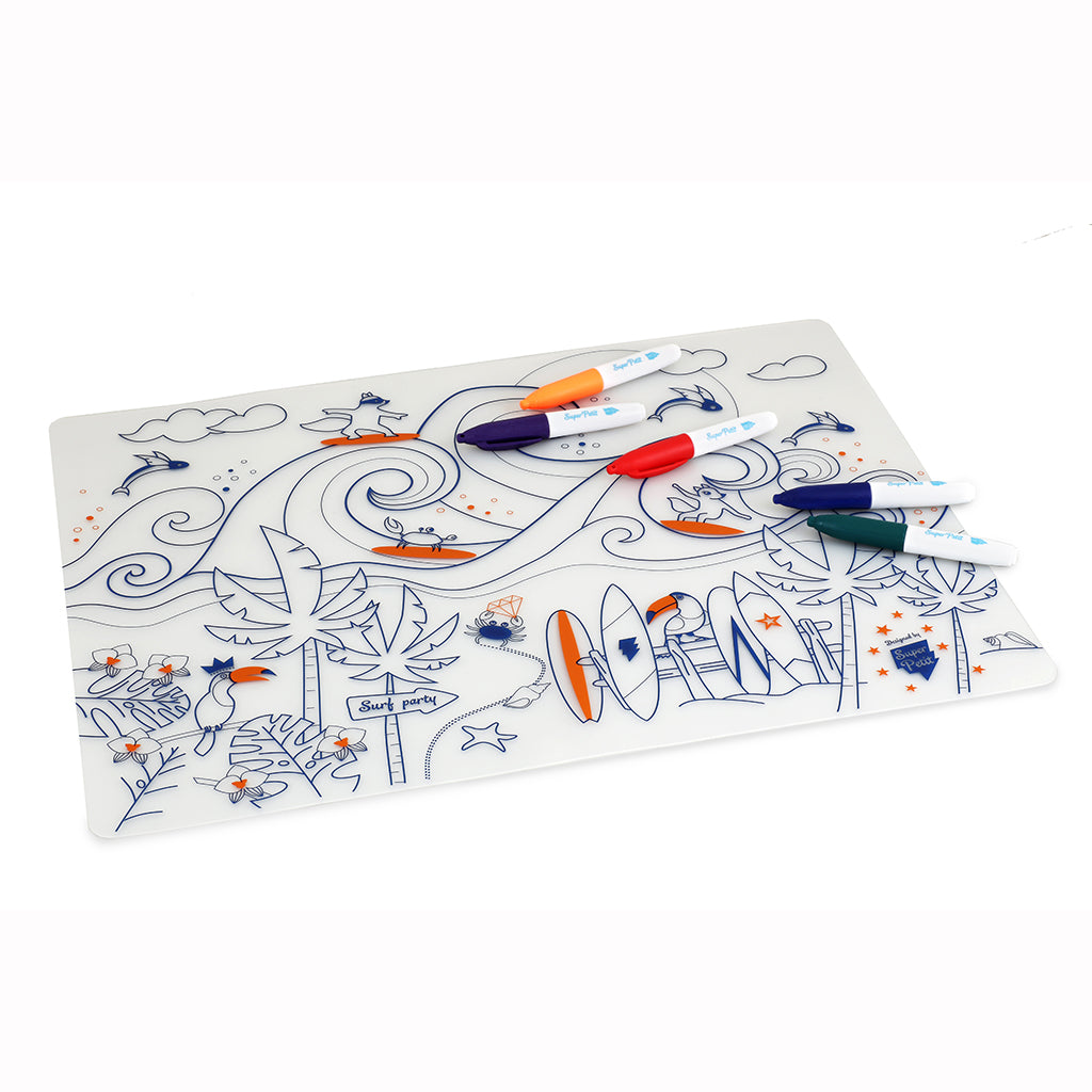 Superpetit Coloring PlaceMat + 5 Erasable Markers - Surf