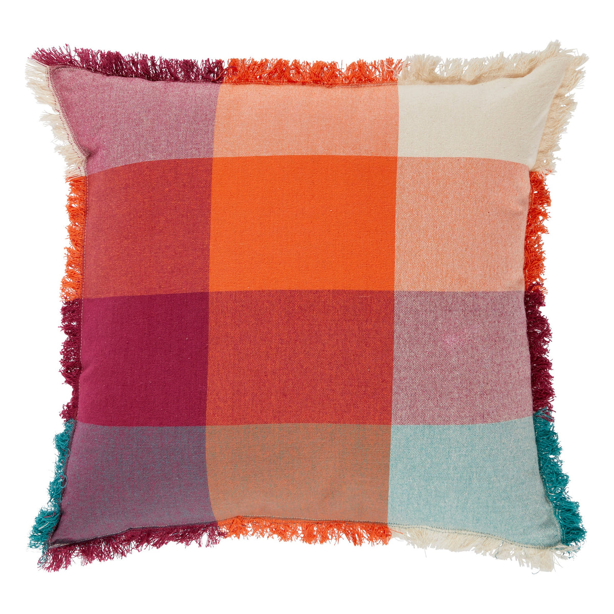 Fringed Madras Cushion "Yucatan" 45x45 cm Colorful Square