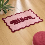 Wool-effect Rug "Cherry" - Pink Tufted Cotton Rug, Wavy Edges