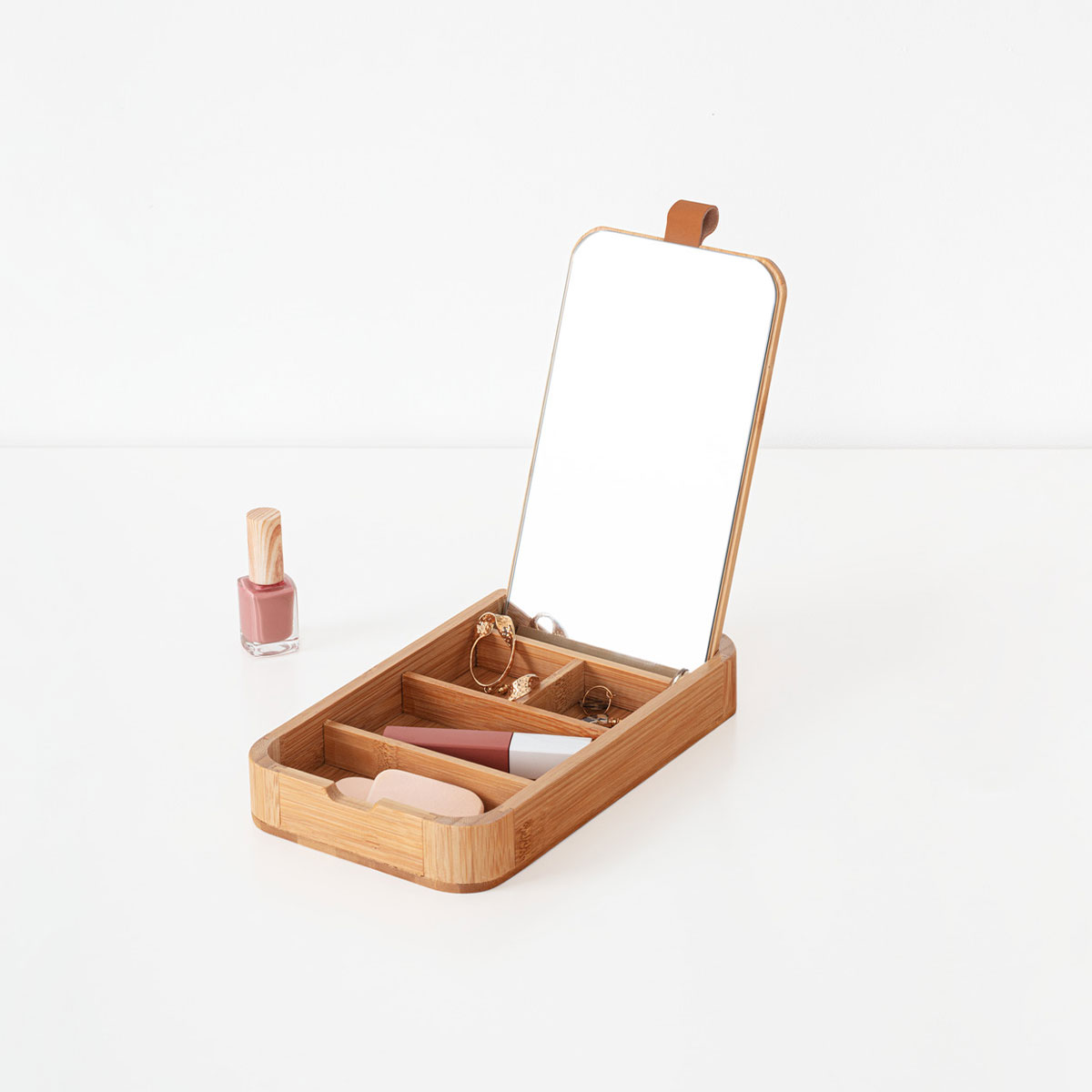 Jewelry Box Mirror Bamboo Tidy