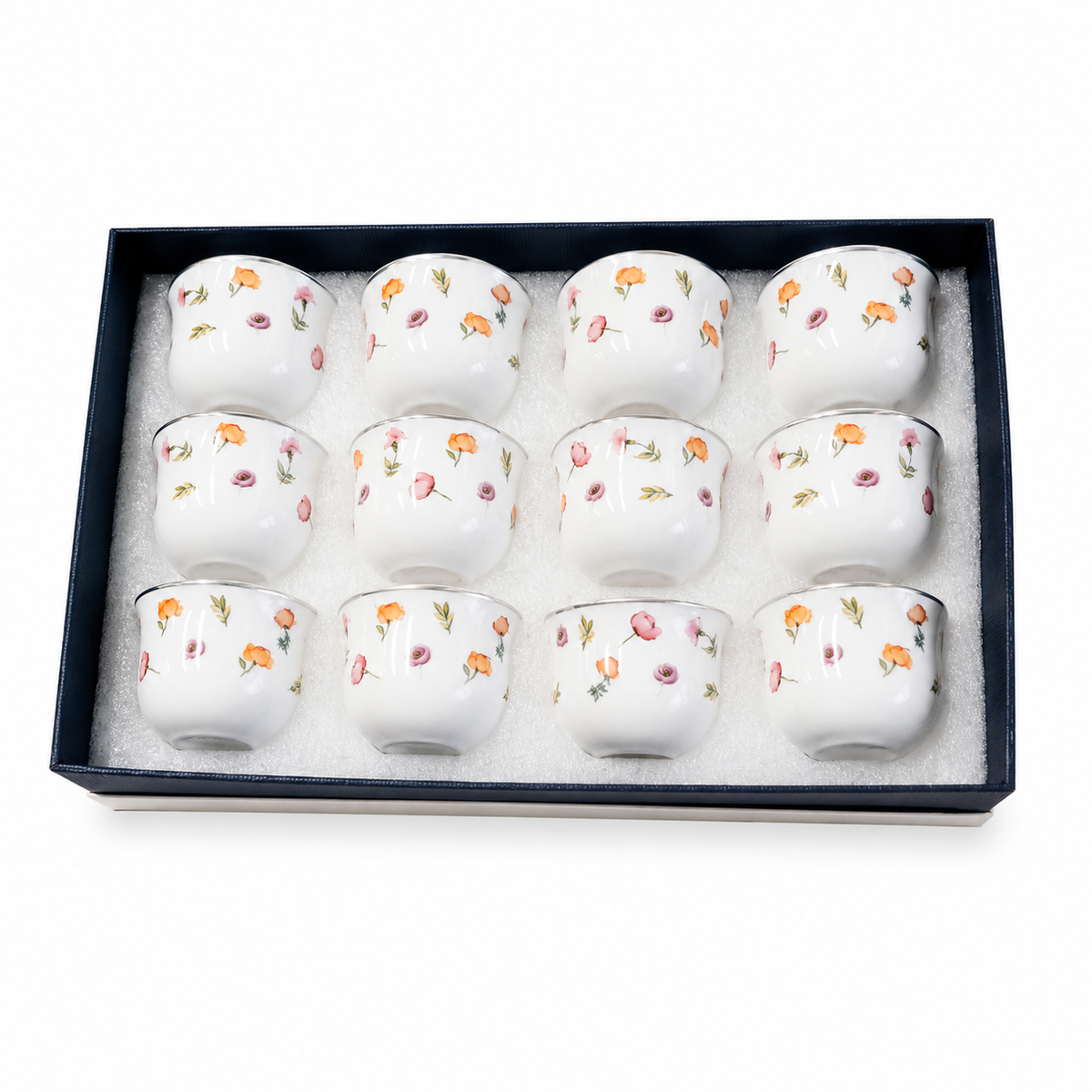 SET OF 12 COFFEE CUPS WITH FLOWERS DESIGN