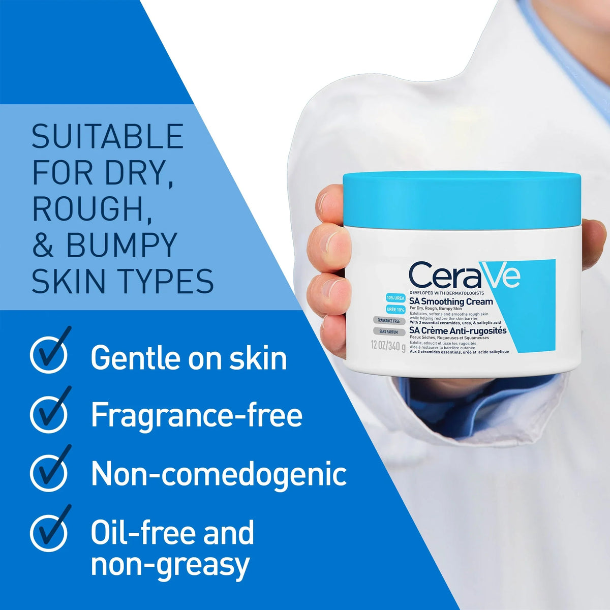 CeraVe SA Smoothing Cream 340g | Exfoliating Moisturizer for Rough and Bumpy Skin
