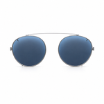 Silver sunglasses with bule lenses on a white background. 