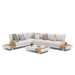 Modern Outdoor Corner Sofa Set Aluminum Frame Teak Accents 332 x 265 cm