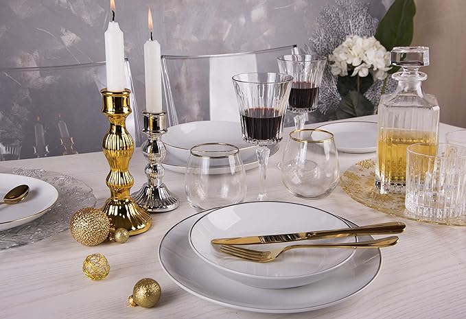 Water Glasses Set - Transparent with Gold Rim, 470ml