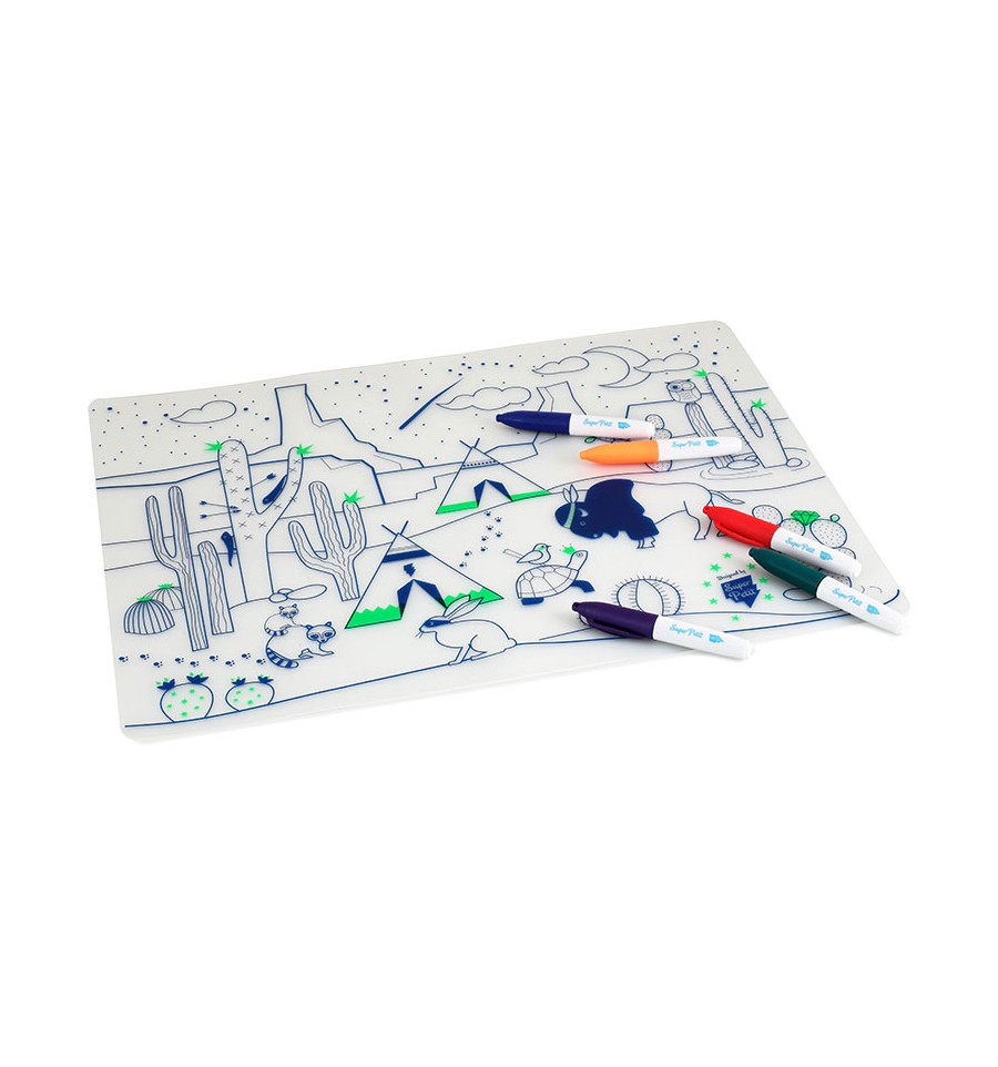 Superpetit Coloring PlaceMat + 5 Erasable Markers - Cactus