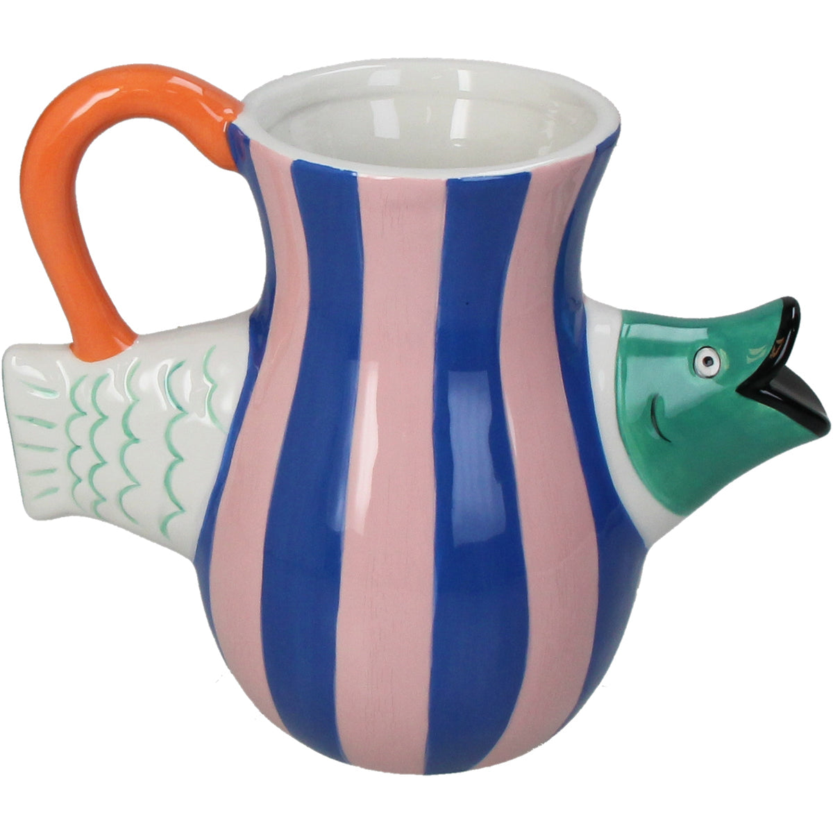 Fish Dolomite Ceramic Vase Jug Blue & Pink Stripes 21.2×11.5×17.6 cm