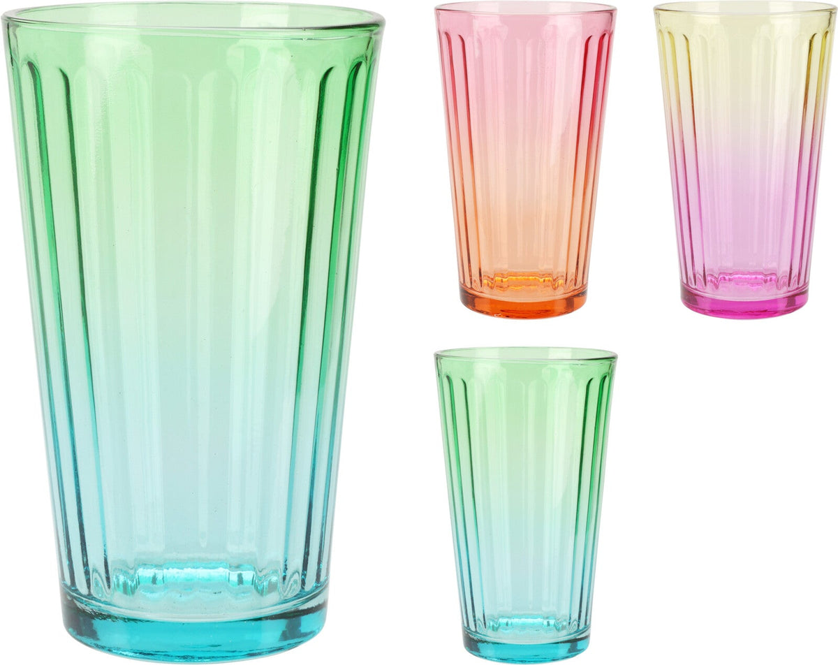 Drinking Glass Tumbler Set 6 pcs 470 ml Fluted Multicolor