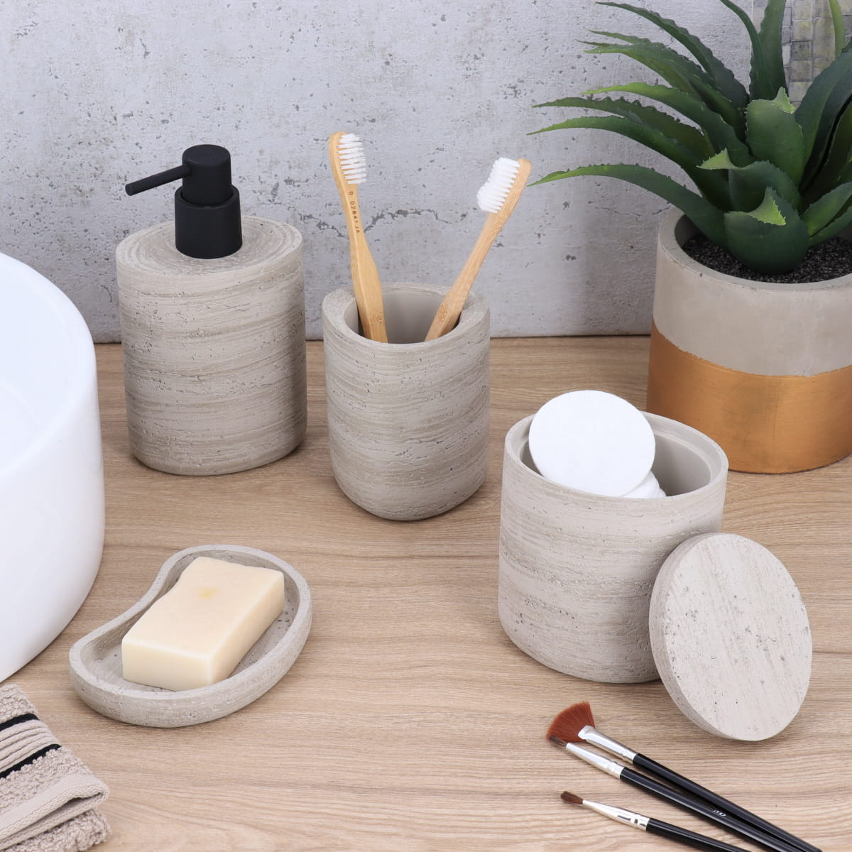 Cotton Box Concrete Effect Polyresin Bathroom Storage Organizer