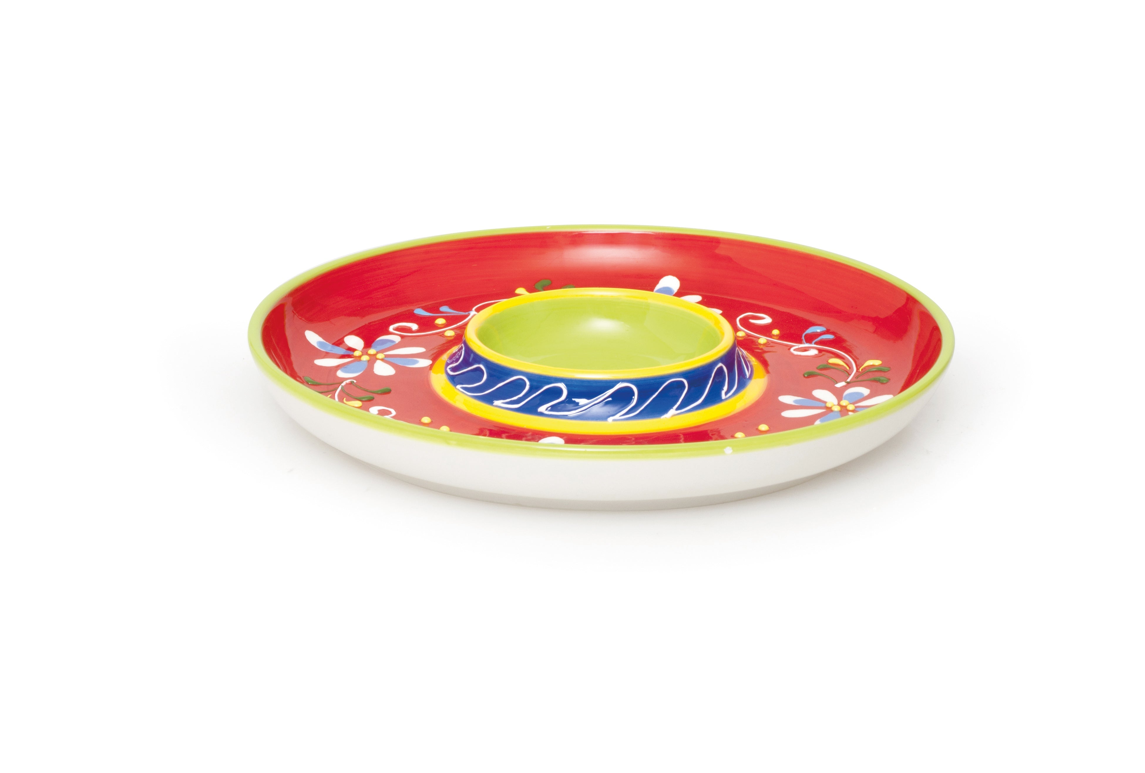 Tex-Mex Chip&Dip Plate Hand-Decorated Ceramic