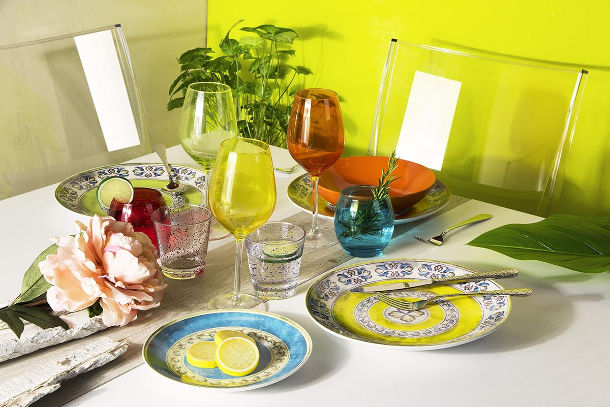ETNO COLOR 18-Piece Dinner Set - Porcelain & Earthstone, Dishwasher Safe