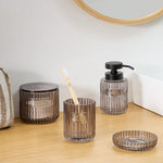 Glass Cotton Holder Gray Glass - Ribbed Jar with Lid