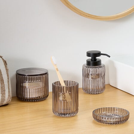 Glass Cotton Holder Gray Glass - Ribbed Jar with Lid