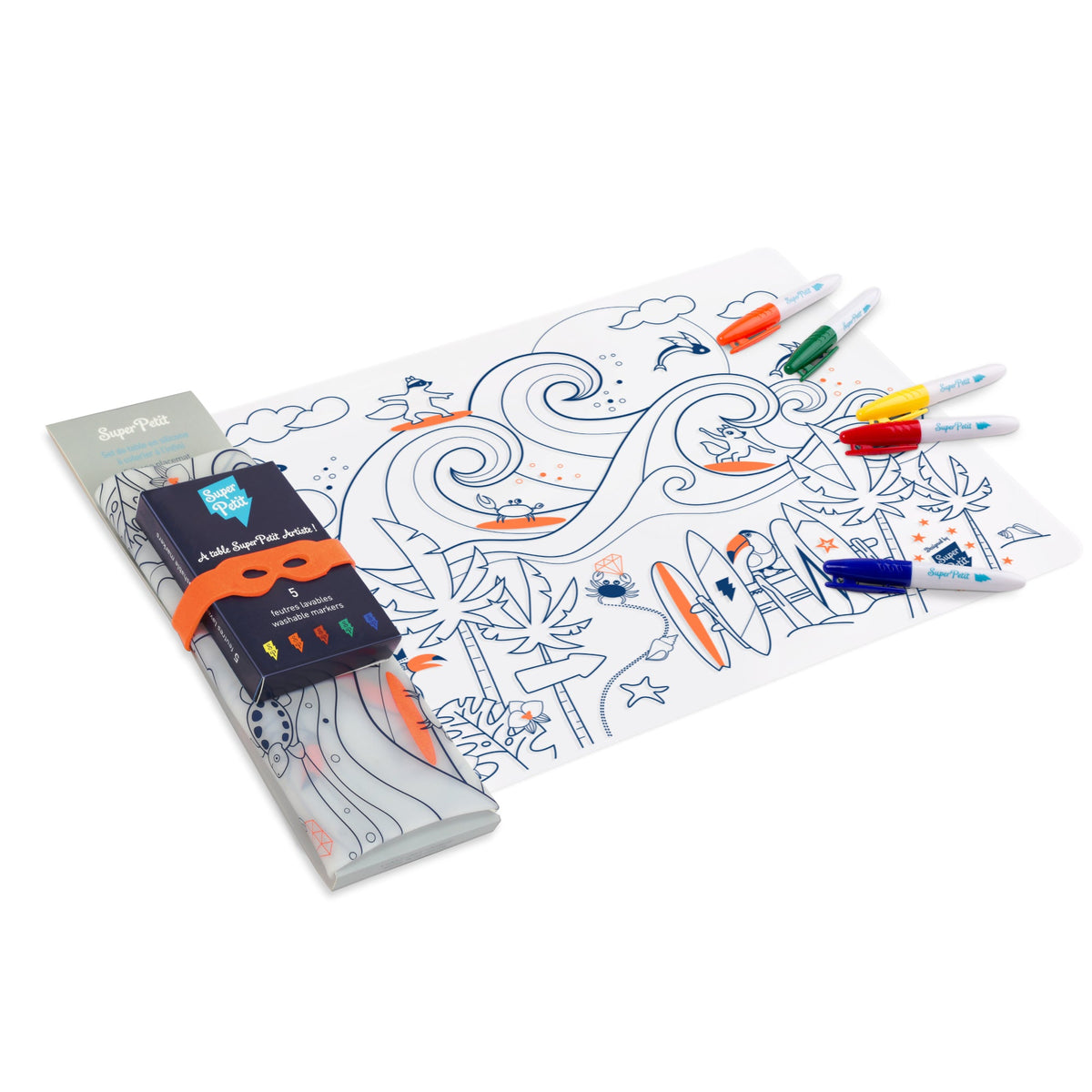 Superpetit Coloring PlaceMat + 5 Erasable Markers - Surf