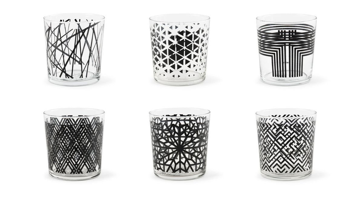 Emily Pack of 6 Glasses - 35cl, Stylish Geometric Black Design