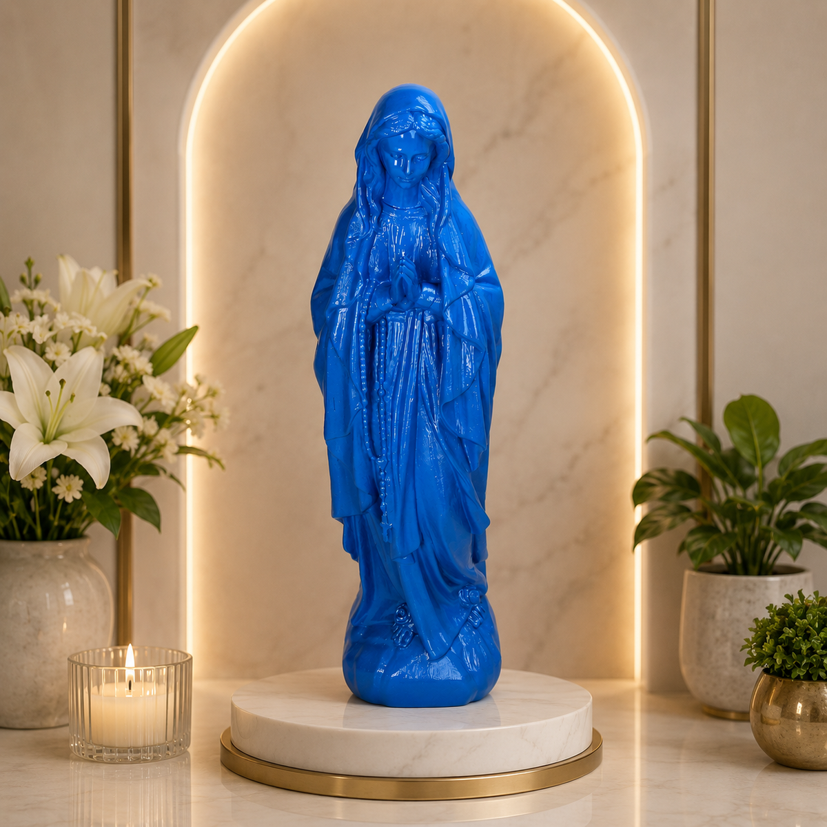 Ornament Statue Maria – Blue Polyresin 15 × 11 × 48 cm