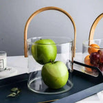 Glass Serving Bowl with Bamboo Handle, Heat-Resistant, 1.45L, Clear