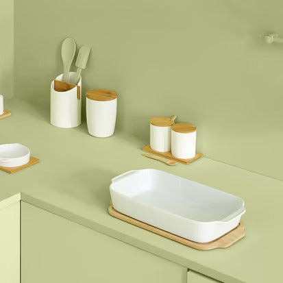 Ceramic Rect Dish Bamboo - Stylish Oven Dish