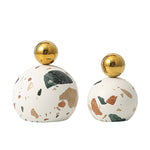 Double Ball Ornament White B Terrazzo Gold Accent Decorative Sculpture